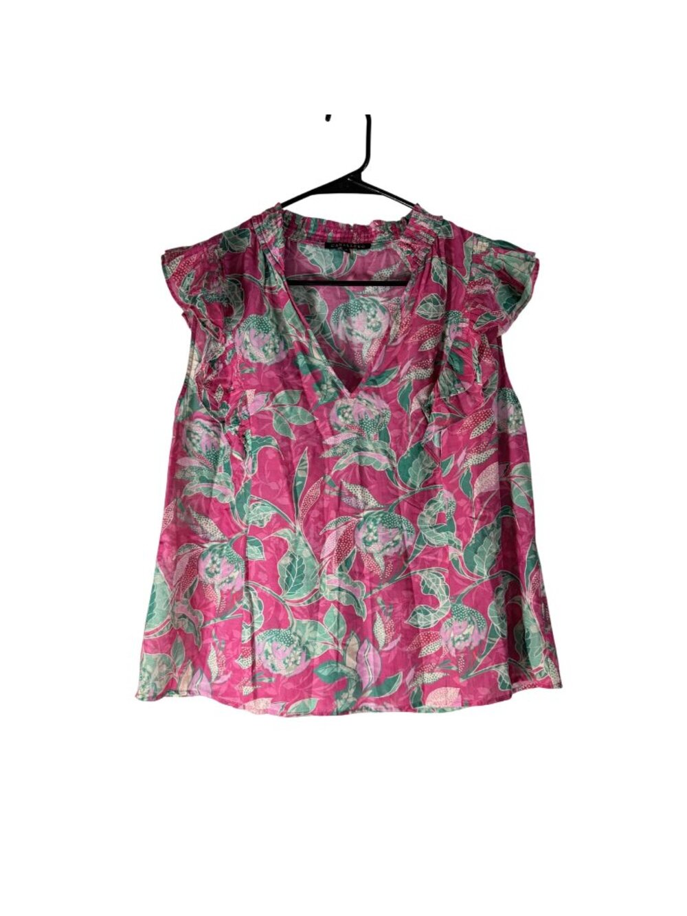 Caballero Pink Floral Flutter Sleeve Vneck Blouse Womens Size Medium
